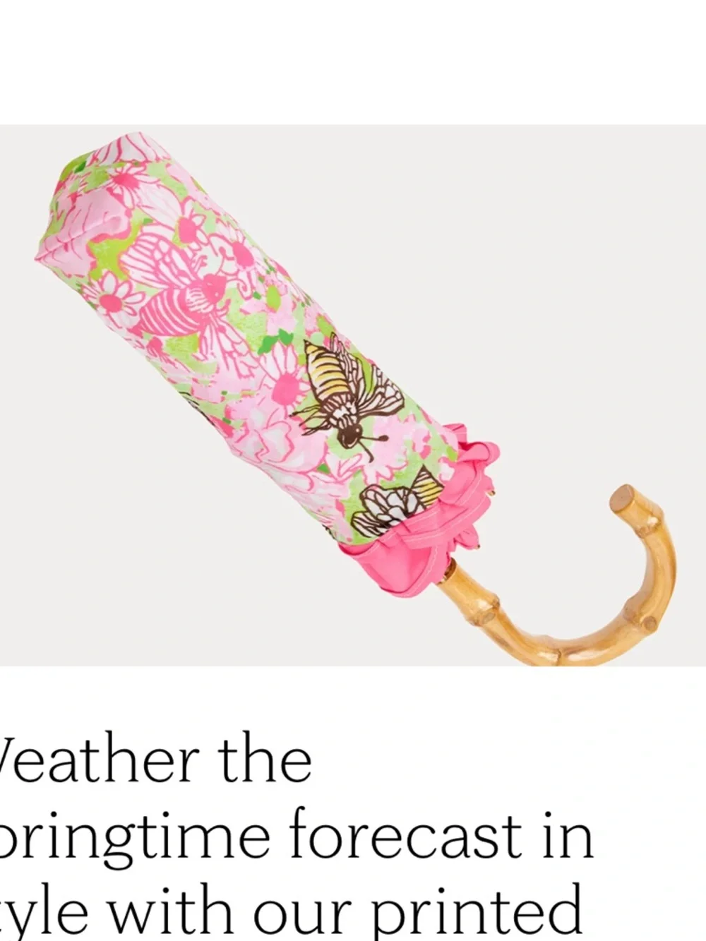 Lilly Pulitzer Pink Floral Women Umbrella with Faux Bamboo Handle - Picture 10 of 12